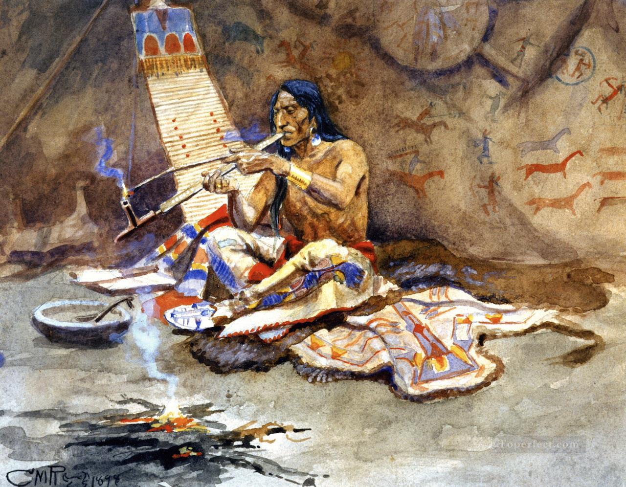 le calumet de la paix 1898 Charles Marion Russell Indiens d’Amérique Peintures à l'huile